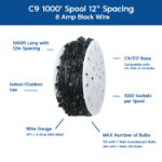 Novelty Lights Commercial Grade C9 1000' Spool 12" Spacing 8 Amp Black Wire