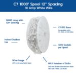 Premium Commercial Grade 10 Amp C7 1000' Spool 12" Spacing White Wire