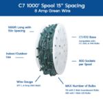 Novelty Lights C7 1000' Spool 15" Spacing 8 Amp Green Wire