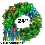 24" Lighted RGBWW Deluxe Colorado Pine Wreath