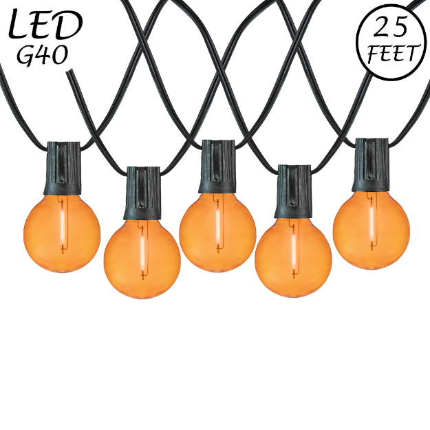 25 LED Filament G40 Globe String Light Set with Transparent Orange Bulbs on Black Wire