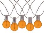 25 LED Filament G40 Globe String Light Set with Transparent Orange Bulbs on Brown Wire