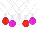 25 LED Filament G40 Globe String Light Set with Transparent Red, Pink & White Bulbs on White Wire