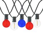 25 LED Filament G40 Globe String Light Set with Transparent Red, White & Blue Bulbs on Black Wire