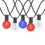 25 LED Filament G40 Globe String Light Set with Transparent Red, White & Blue Bulbs on Black Wire