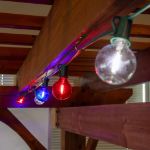 25 LED Filament G40 Globe String Light Set with Transparent Red, White & Blue Bulbs on Green Wire