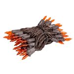 RetroGlo® Orange Mini Lights 50 Light on Brown Wire 11 Feet Long