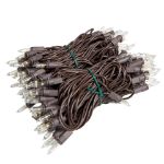RetroGlo® Clear Mini Lights 100 Light on Brown Wire 34 Feet Long