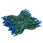 RetroGlo® Blue Ceramic Mini Lights 100 Light on Green Wire 34 Feet Long