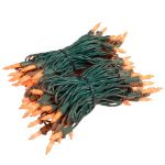RetroGlo® Orange Ceramic Mini Lights 100 Light on Green Wire 34 Feet Long