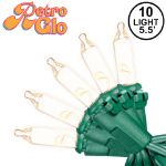 RetroGlo® Clear Mini Lights 10 Light on Green Wire 5.5 Feet Long
