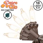 RetroGlo® Non-Connectable Clear Mini Lights 10 Light on Brown Wire 5.5 Feet Long