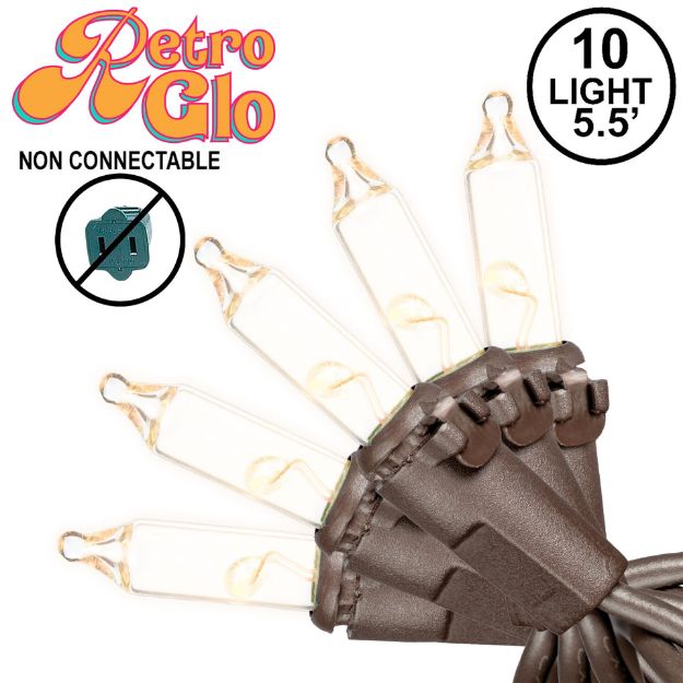 RetroGlo® Non-Connectable Clear Mini Lights 10 Light on Brown Wire 5.5 Feet Long