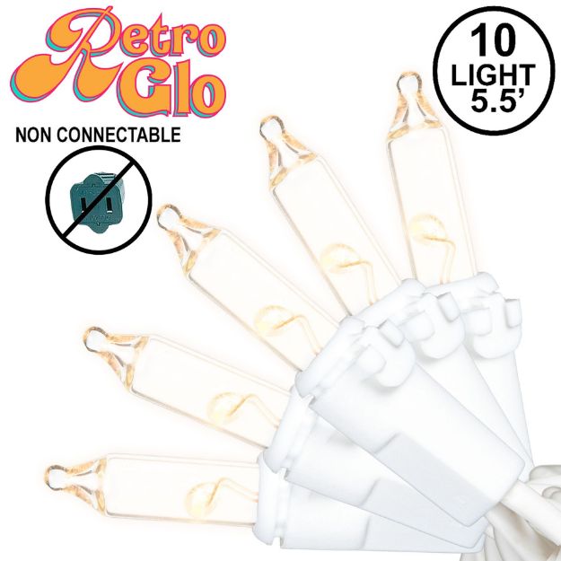 RetroGlo® Non-Connectable Clear Mini Lights 10 Light on White Wire 5.5 Feet Long