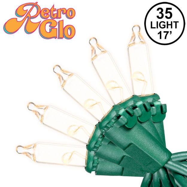 RetroGlo® Clear Mini Lights 35 Light on Green Wire 17 Feet Long