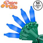 RetroGlo® Blue Ceramic Mini Lights 50 Light on Green Wire 11 Feet Long