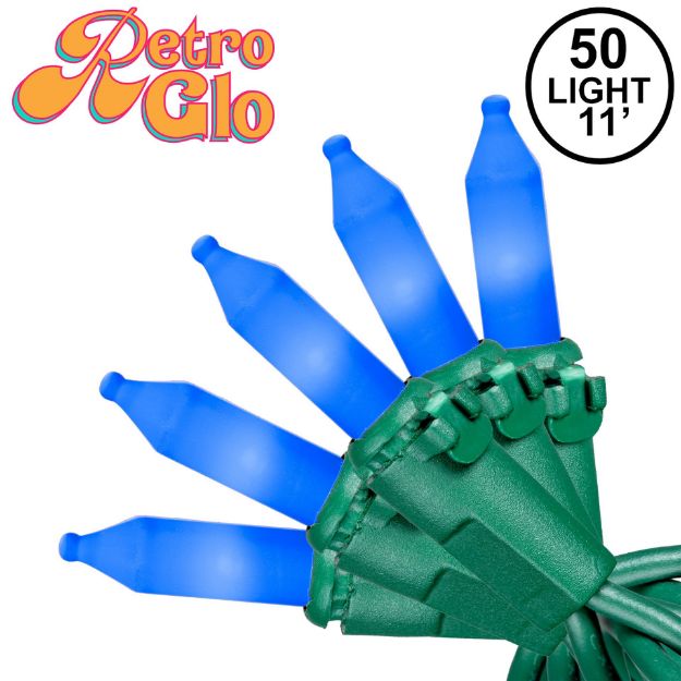 RetroGlo® Blue Ceramic Mini Lights 50 Light on Green Wire 11 Feet Long