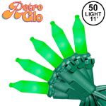 RetroGlo® Green Ceramic Mini Lights 50 Light on Green Wire 11 Feet Long