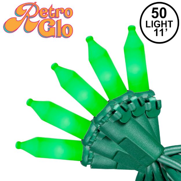 RetroGlo® Green Ceramic Mini Lights 50 Light on Green Wire 11 Feet Long