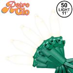 RetroGlo® White Ceramic Mini Lights 50 Light on Green Wire 11 Feet Long
