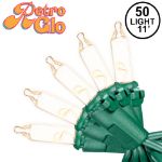 RetroGlo® Clear Mini Lights 50 Light on Green Wire 11 Feet Long