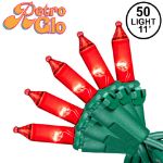 RetroGlo® Red Mini Lights 50 Light on Green Wire 11 Feet Long