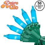 RetroGlo® Teal Mini Lights 50 Light on Green Wire 11 Feet Long