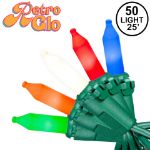 RetroGlo® Multi Color Ceramic Mini Lights 50 Light on Green Wire 25 Feet Long