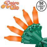 RetroGlo® Orange Ceramic Mini Lights 50 Light on Green Wire 25 Feet Long