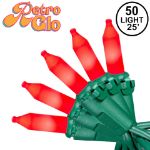 RetroGlo® Red Ceramic Mini Lights 50 Light on Green Wire 25 Feet Long