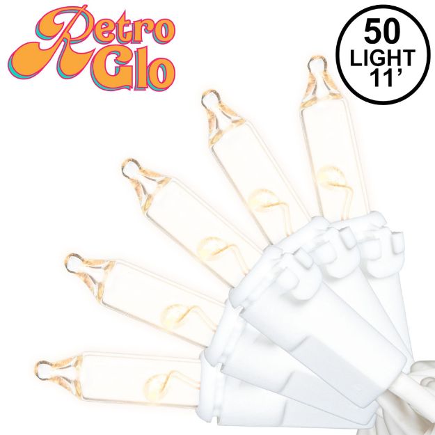 RetroGlo® Clear Mini Lights 50 Light on White Wire 11 Feet Long
