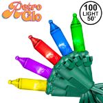 RetroGlo® Multi Color Mini Lights 100 Light on Green Wire 50 Feet Long