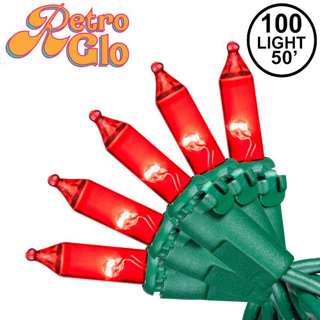 RetroGlo® Red Mini Lights 100 Light on Green Wire 50 Feet Long