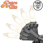 RetroGlo® Clear Mini Lights 100 Light on Black Wire 50 Feet Long