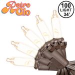 RetroGlo® Clear Mini Lights 100 Light on Brown Wire 34 Feet Long