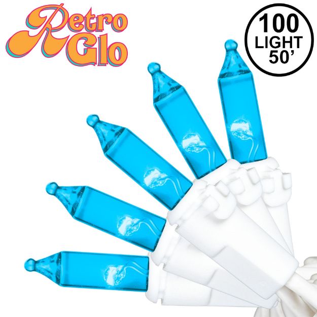 RetroGlo® Teal Mini Lights 100 Light on White Wire 50 Feet Long