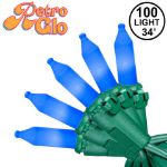RetroGlo® Blue Ceramic Mini Lights 100 Light on Green Wire 34 Feet Long