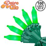 RetroGlo® Green Ceramic Mini Lights 100 Light on Green Wire 34 Feet Long