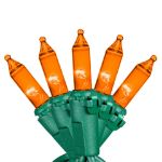 RetroGlo® Orange Mini Lights 50 Light on Green Wire 11 Feet Long