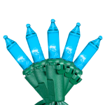 RetroGlo® Teal Mini Lights 50 Light on Green Wire 11 Feet Long