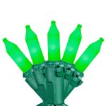 RetroGlo® Green Ceramic Mini Lights 50 Light on Green Wire 11 Feet Long
