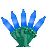 RetroGlo® Blue Ceramic Mini Lights 50 Light on Green Wire 25 Feet Long