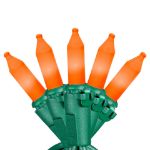 RetroGlo® Orange Ceramic Mini Lights 50 Light on Green Wire 25 Feet Long