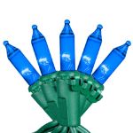 RetroGlo® Blue Mini Lights 100 Light on Green Wire 50 Feet Long