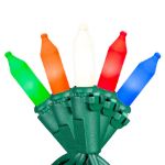 RetroGlo® Multi Color Ceramic Mini Lights 100 Light on Green Wire 34 Feet Long