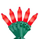 RetroGlo® Red Ceramic Mini Lights 100 Light on Green Wire 34 Feet Long