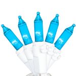 RetroGlo® Teal Mini Lights 100 Light on White Wire 50 Feet Long