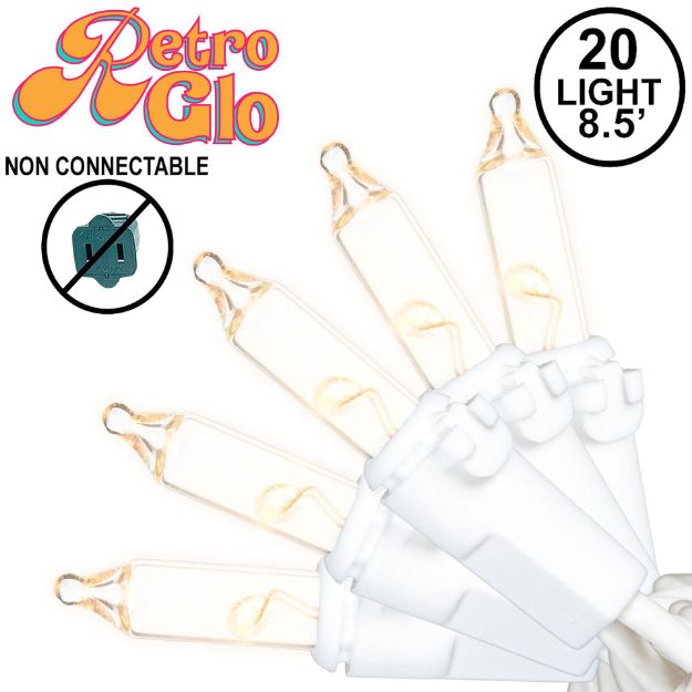 RetroGlo® Non-Connectable Clear Mini Lights 20 Light on White Wire 8 Feet Long