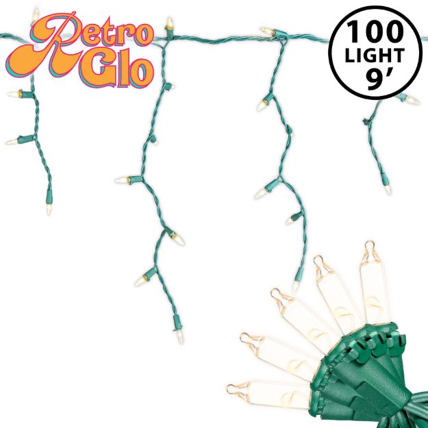 RetroGlo® Clear 100 Light Icicle Lights Green Wire Medium Drops