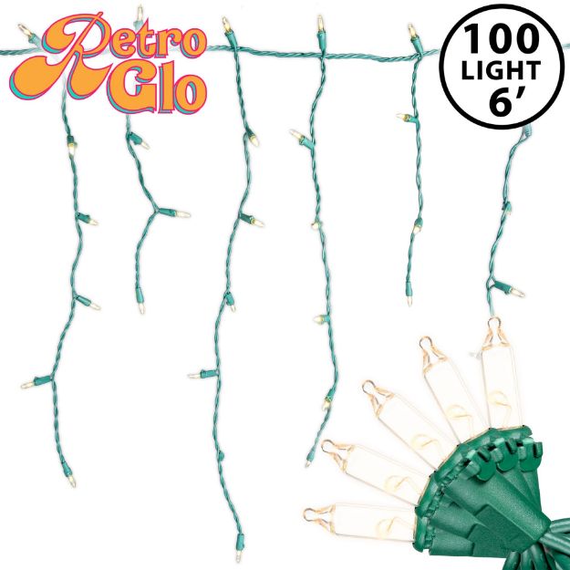 RetroGlo® Clear 100 Light Icicle Lights Green Wire Long Drops
